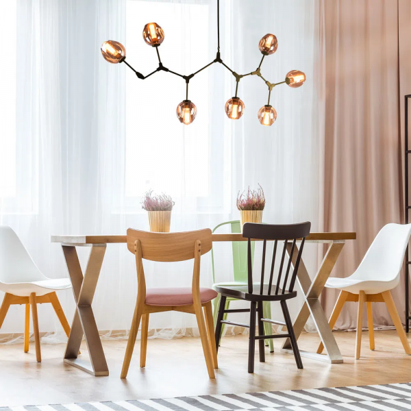 PENDENTE ORBE DOURADO E CHAMPAGNE (C)100CM (L)40CM (A)95CM 7XE27 280W - KY001MG - 4