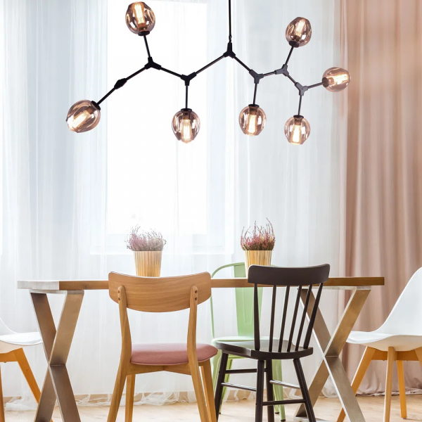 PENDENTE ORBE PRETO E CHAMPAGNE (C)100CM (L)40CM (A)95CM 7XE27 280W - KY001M - 4