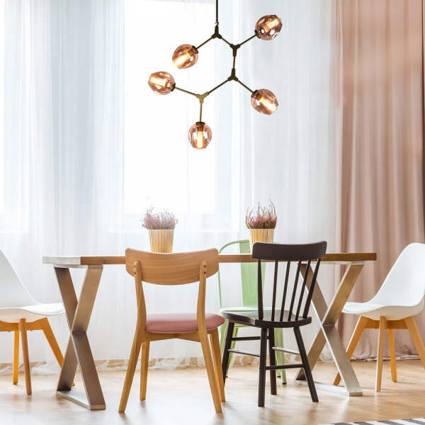 PENDENTE ORBE DOURADO E CHAMPAGNE (C)80CM (L)40CM (A)95CM 5XE27 200W - KY001SG - 4