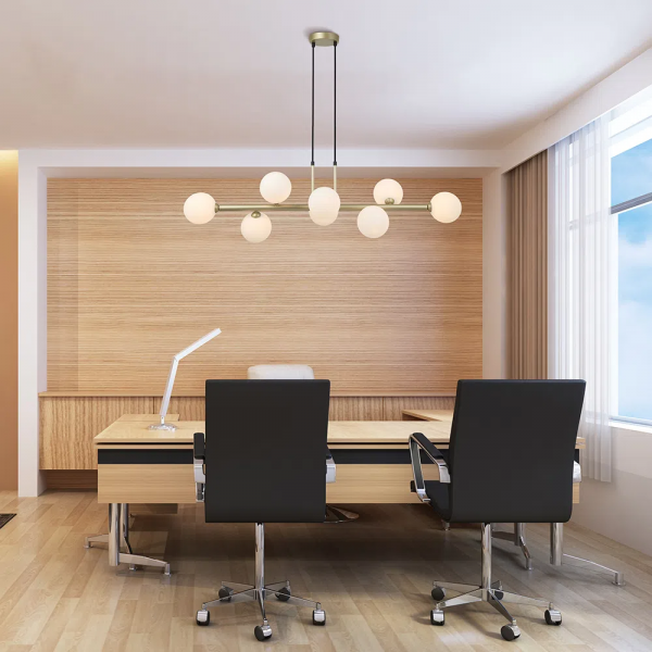 PENDENTE ABAPORU DOURADO E BRANCO (C)92CM (L)30CM (A)23CM 6XG9 150W - HL003W - 5