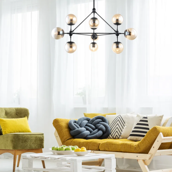 PENDENTE ORBE PRETO E CHAMPANHE (D)100CM (A)78CM 10XE27 BOLINHA 400W - OP056 - 4