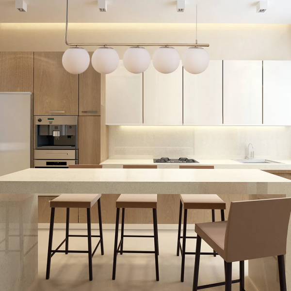 PENDENTE PETIT POA DOURADO E BRANCO (C)98CM (L)15CM (A)28CM 5XE27 BOLINHA 25W - SQ002 - 4