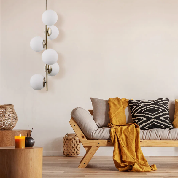 PENDENTE PETIT POA DOURADO E BRANCO (D)31CM (A)140CM 6XE27 BOLINHA 30W - SQ004 - 4