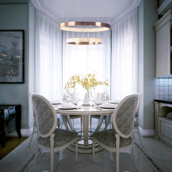 PENDENTE OCA DOURADO E TRANSPARENTE (D)80+60CM (A)4CM 42W + 32W 3000K 4356LM - GD003 - 4