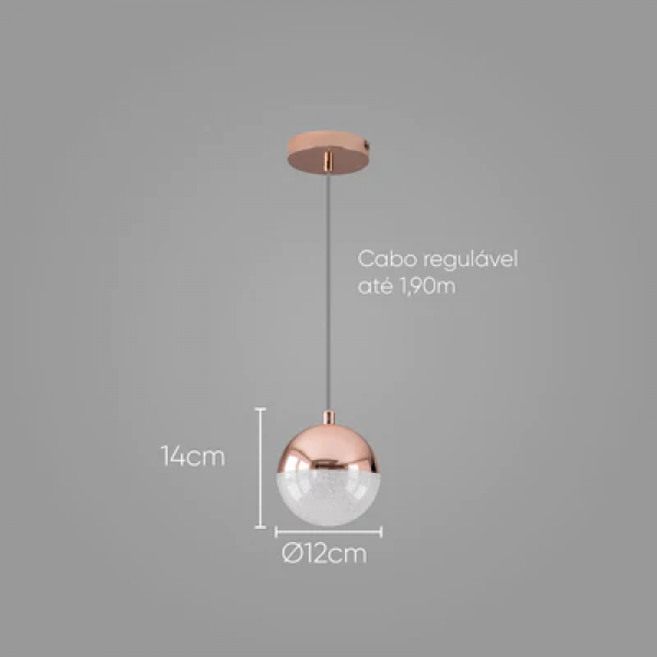 Pendente Media Luna Cobre e TR LED 6W - HM003E - 6