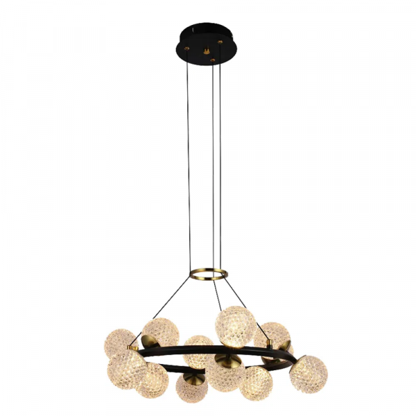 PENDENTE SPIRIT DOURADO / PRETO E TRANSPARENTE (D)60CM (A)15CM 12X3W 3000K 2160LM LED