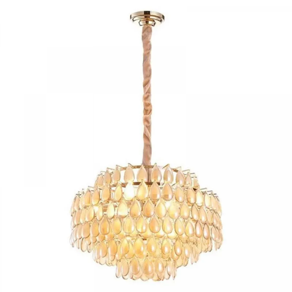 LUSTRE ODEON D 60CM X 42CM  12XE14 127V / 220V DOURADO E CONHAQUE (AQ026S)