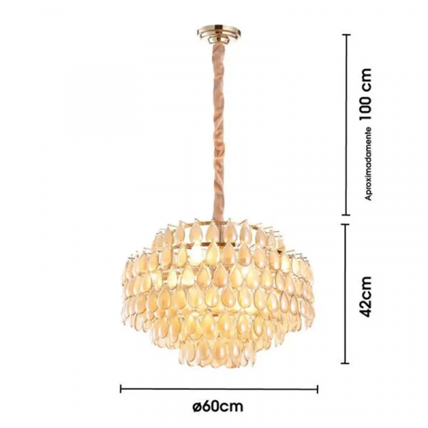 LUSTRE ODEON D 60CM X 42CM  12XE14 127V / 220V DOURADO E CONHAQUE (AQ026S) - 5