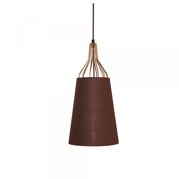 PENDENTE LAN D 23CM X 48CM 1XE27 127V / 220V COBRE E MARROM - XN008