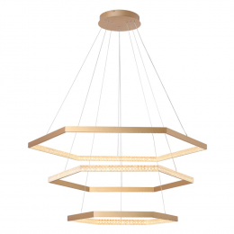 PENDENTE HEX DOURADO E TRANSPARENTE (D)60 + 80 + 100CM (A)3,5CM 3X3+4+5W 3000K 5550LM LED