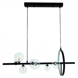PENDENTE VERSUS PRETO E TRANSPARENTE (C)9CM (L)28CM (A)3CM 7X7W + 15W 3000K 420LM G9+LED