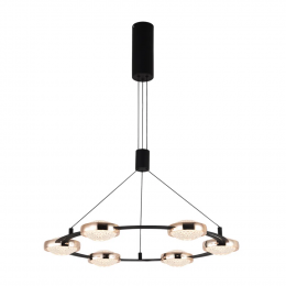 PENDENTE BEEP PRETO E DOURADO (D)66CM (A)6CM 6X8W 3000K 2300LM LED