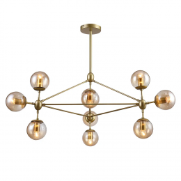 PENDENTE ORBE DOURADO E CHAMPANHE (D)100CM (A)78CM 10XE27 BOLINHA 400W - OP056G