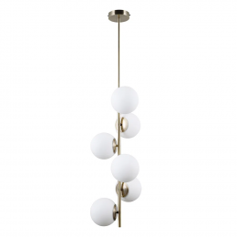 PENDENTE PETIT POA DOURADO E BRANCO (D)31CM (A)140CM 6XE27 BOLINHA 30W - SQ004