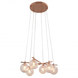 PENDENTE ASTA COBRE E TRANSPARENTE (D)50CM (A)18CM 6XG9 150W - OD039R
