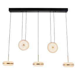 PENDENTE DENDÊ PRETO / DOURADO E FOSCO (C)95CM (L)15CM (A)15CM 5X13W 2400K 5200 - JJ017