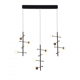 PENDENTE FUXICO DOURADO E PRETO E BRANCO (C)100CM (L)32CM (A)45CM 12X3W 300 - JU002