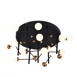 PLAFON DE SOBREPOR FUXICO DOURADO E PRETO E BRANCO (D)58CM (A)30CM 15X3W 3000K 2250LM - JU005
