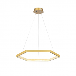 PENDENTE HEX DOURADO E TRANSPARENTE (D)60CM (A)3.5CM 1X30W 3000K 1780LM - GD004