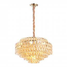 LUSTRE ODEON DOURADO E CONHAQUE (D)78CM (A)48CM 16XE14 640W - AQ026L