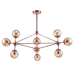 PENDENTE ORBE COBRE E CHAMPANHE (D)100CM (A)78CM 10XE27 BOLINHA 400W - OP056R