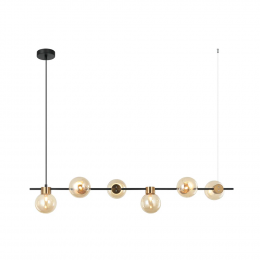PENDENTE TUTU PRETO E DOURADO E CHAMPAGNE (C)118CM (L)28,5CM (A)20CM  6X150W   G9